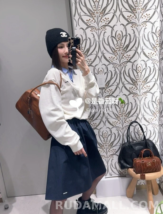 미우미우 미우미우 체크 배색 폴로 긴팔 티셔츠 상세 이미지