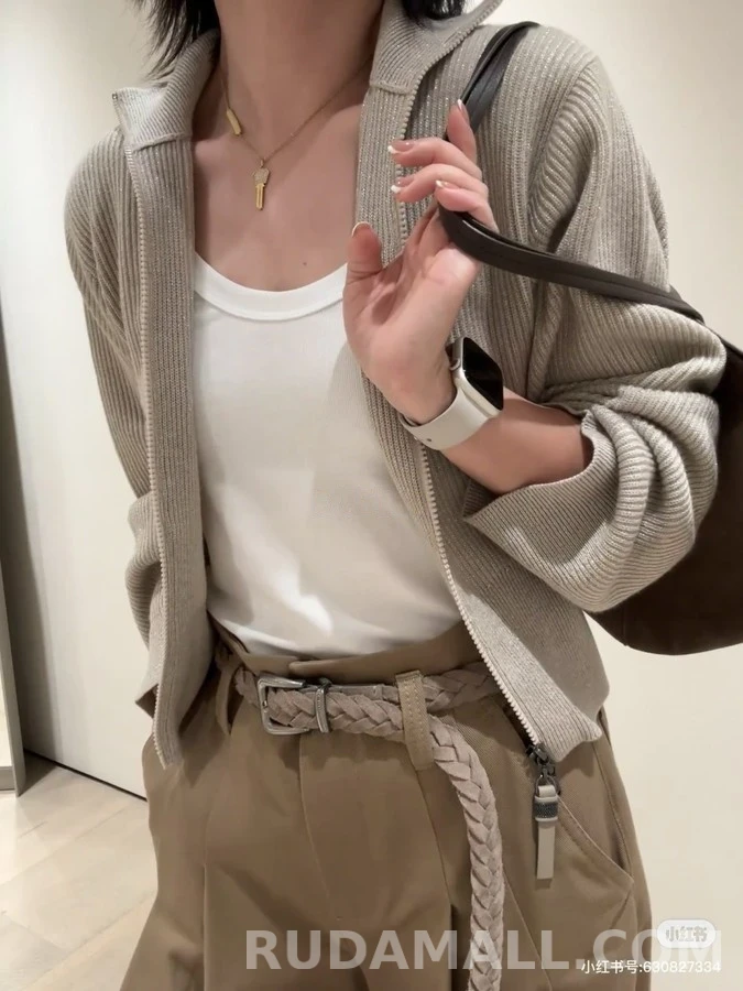 브루넬로 쿠치넬리 브루넬로 쿠치넬리 립 조직 칼라 집업 니트 상세 이미지