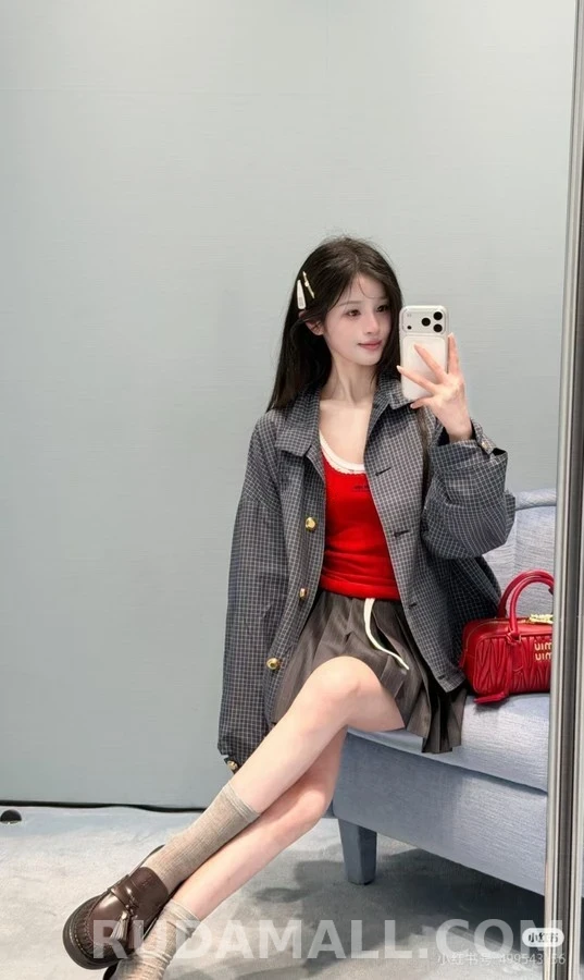 미우미우 미우미우 학원풍 격자무늬 셔츠 상세 이미지