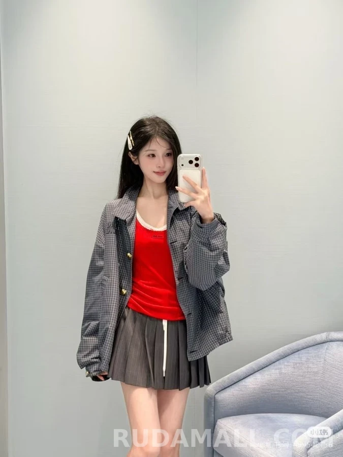 미우미우 미우미우 학원풍 격자무늬 셔츠 상세 이미지