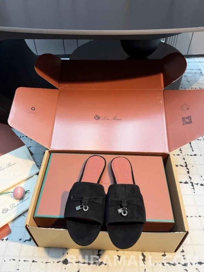 로로피아나 로로피아나 스웨이드 보우 장식 슬라이드 상세 이미지