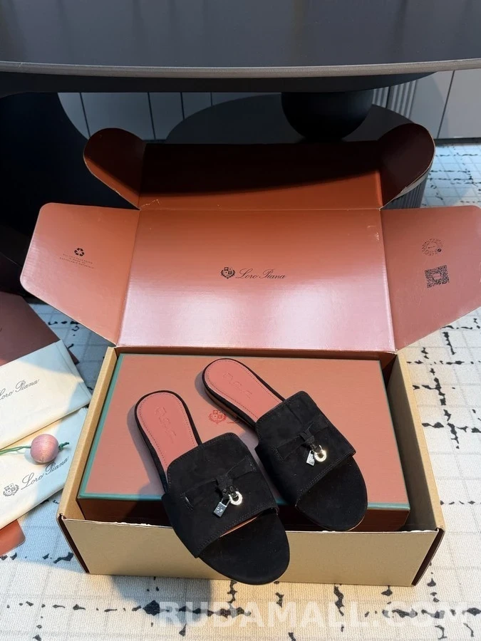 로로피아나 로로피아나 스웨이드 보우 장식 슬라이드 상세 이미지