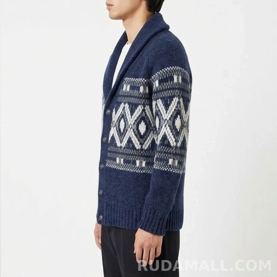 브루넬로 쿠치넬리 브루넬로 쿠치넬리 기하학 패턴 숄 칼라 가디건 상세 이미지
