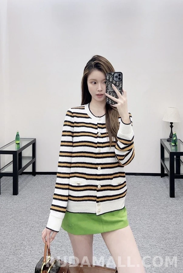 샤넬 샤넬 원넥 니트 스트라이프 가디건 상세 이미지