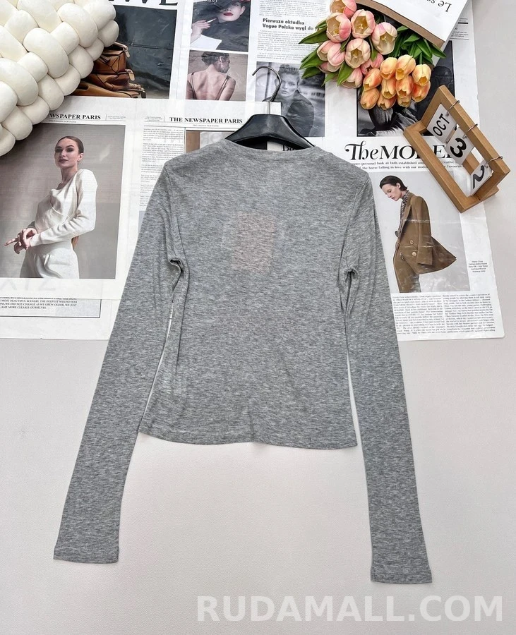 미우미우 미우미우 로고 레터링 은은한 시스루 라운드넥 니트 상세 이미지