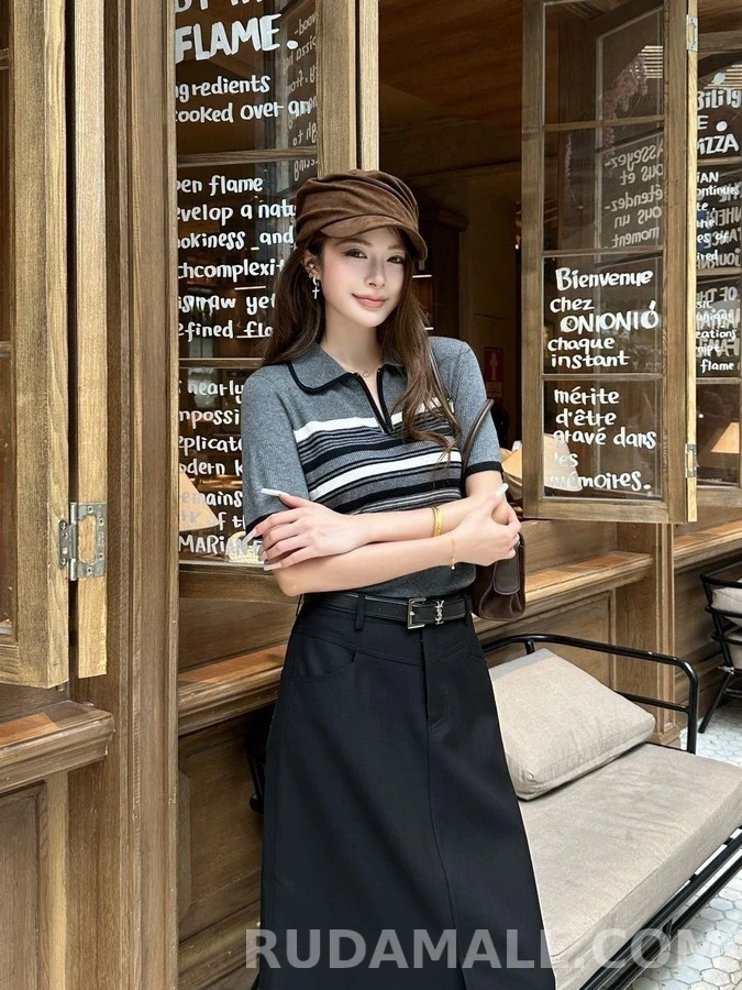 생로랑 세인트로랑 로고 자수 벨티드 스커트 상세 이미지