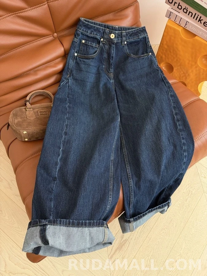 브루넬로 쿠치넬리 브루넬로 쿠치넬리 와이드핏 롤업 데님 팬츠 상세 이미지