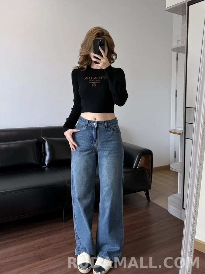 샤넬 샤넬 레터링 자수 스트레이트 데님 팬츠 상세 이미지