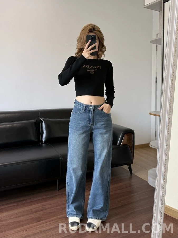 샤넬 샤넬 레터링 자수 스트레이트 데님 팬츠 상세 이미지