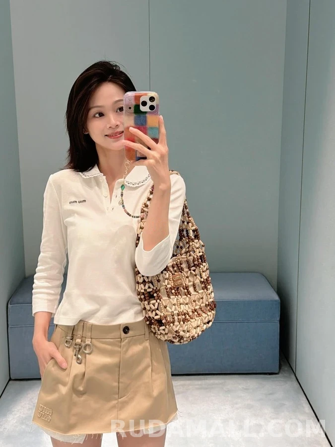 미우미우 미우미우 메탈 장식 플리츠 팬츠 상세 이미지