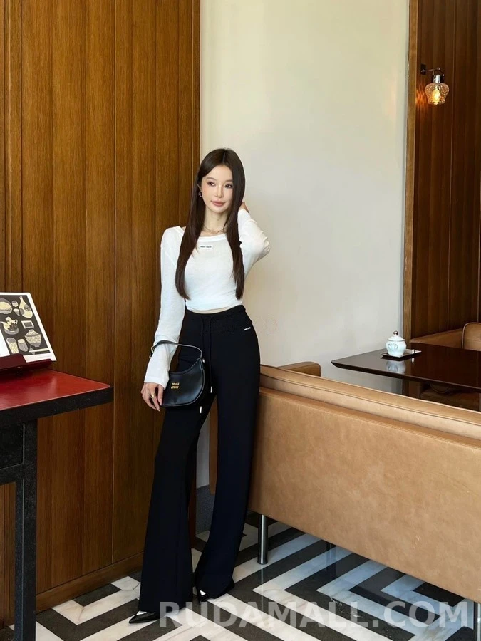 미우미우 미우미우 미니로고 드로스트링 플레어 팬츠 상세 이미지