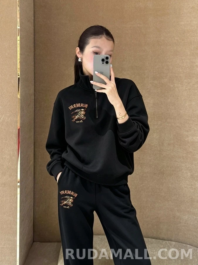 버버리 버버리 격자무늬 기사 로고 코튼 트레이닝 팬츠 상세 이미지