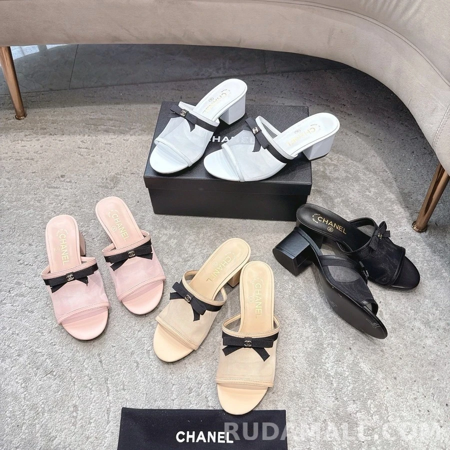샤넬 샤넬 망사 리본 블록힐 뮬 상세 이미지