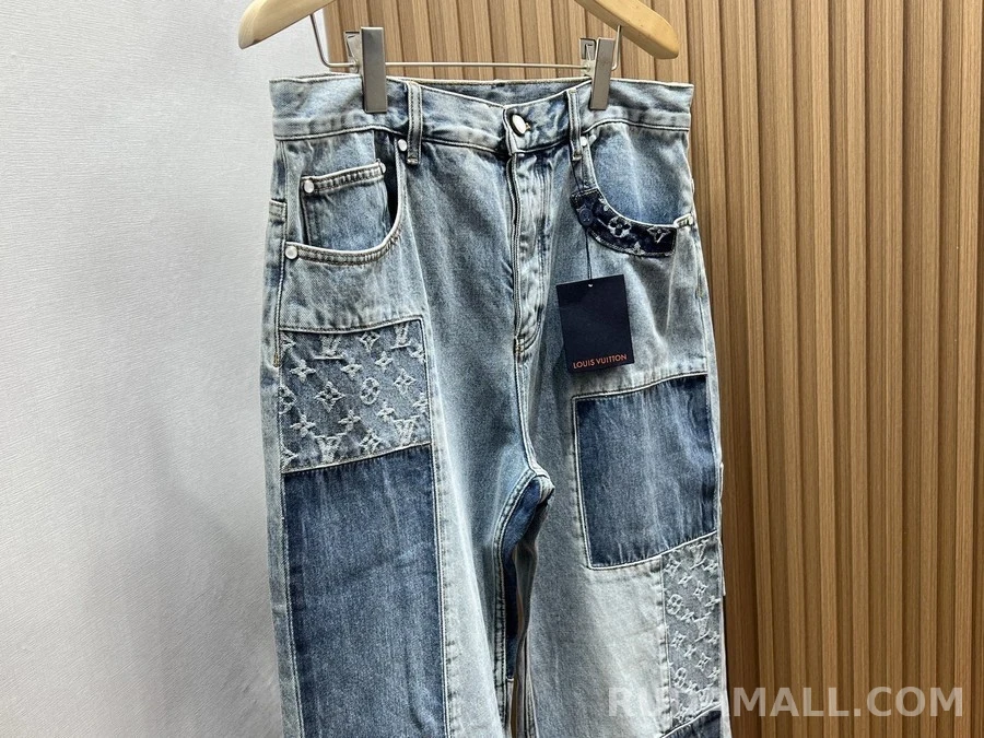 루이비통 루이비통 패치워크 워싱 와이드 데님 팬츠 상세 이미지