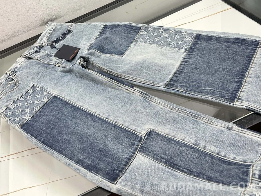 루이비통 루이비통 패치워크 워싱 와이드 데님 팬츠 상세 이미지