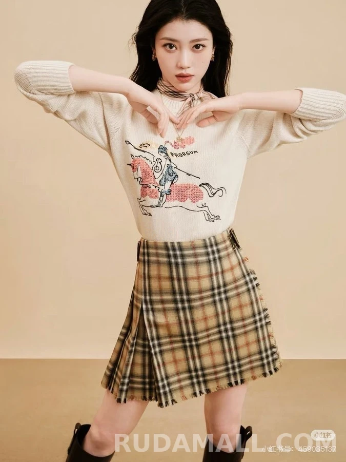 버버리 버버리 체크 랩 플리츠 스커트 상세 이미지