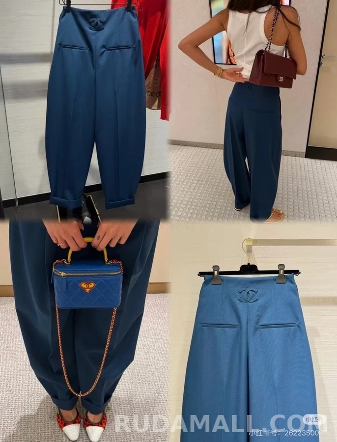 샤넬 샤넬 더블 C 로고 플리츠 와이드 팬츠 상세 이미지