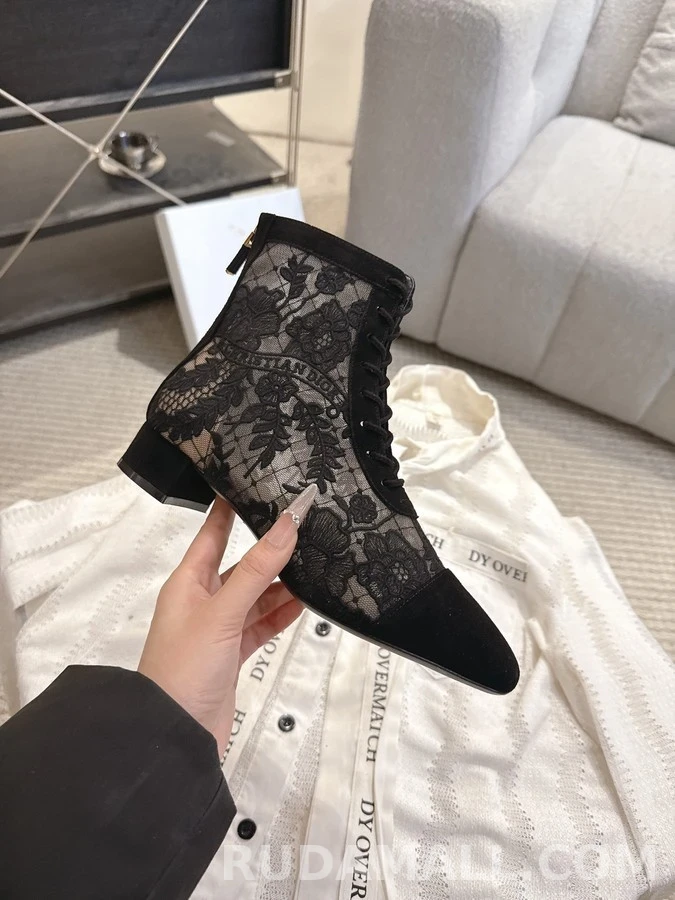 디올 디올 레이스 자수 앵클 부츠 상세 이미지