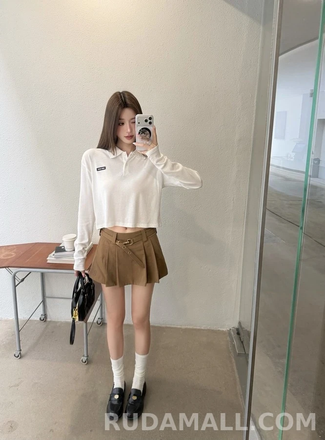미우미우 미우미우 메탈 벨티드 플리츠 미니 스커트 상세 이미지