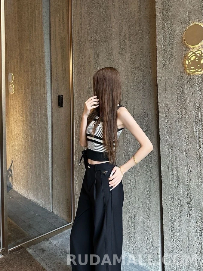 프라다 프라다 플리츠 와이드 팬츠 상세 이미지