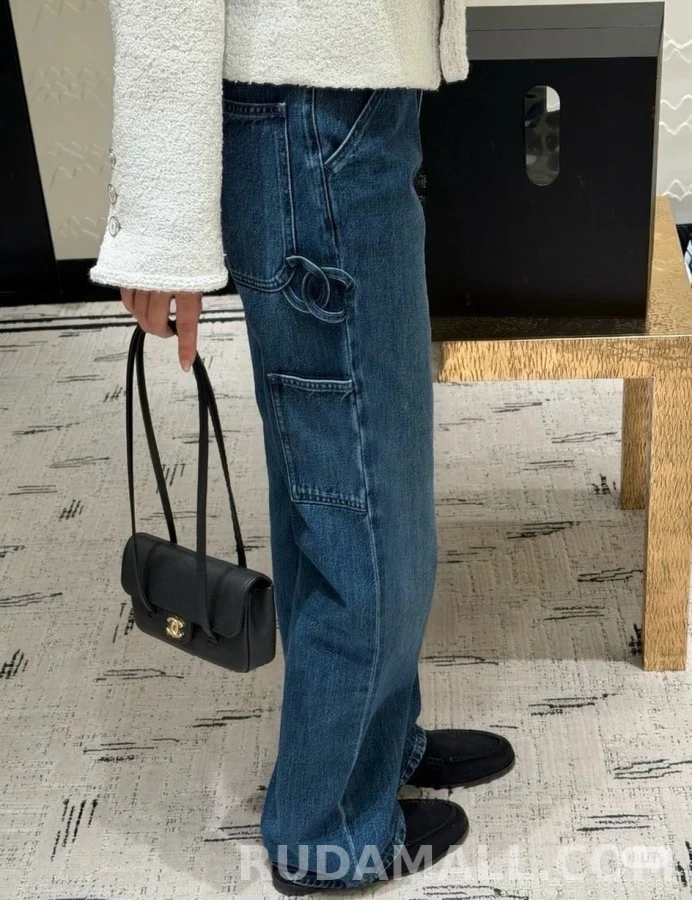 샤넬 샤넬 더블 C 로고 와이드 데님 팬츠 상세 이미지