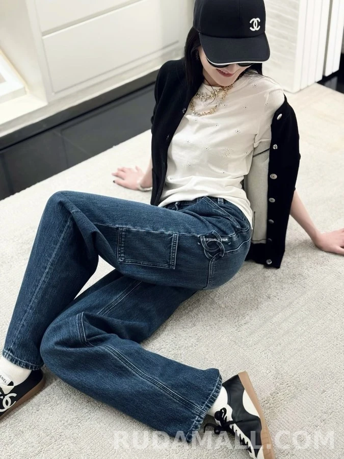 샤넬 샤넬 더블 C 로고 와이드 데님 팬츠 상세 이미지
