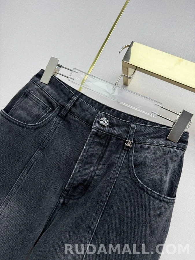 샤넬 샤넬 더블 C 로고 워싱 데님 와이드 팬츠 상세 이미지