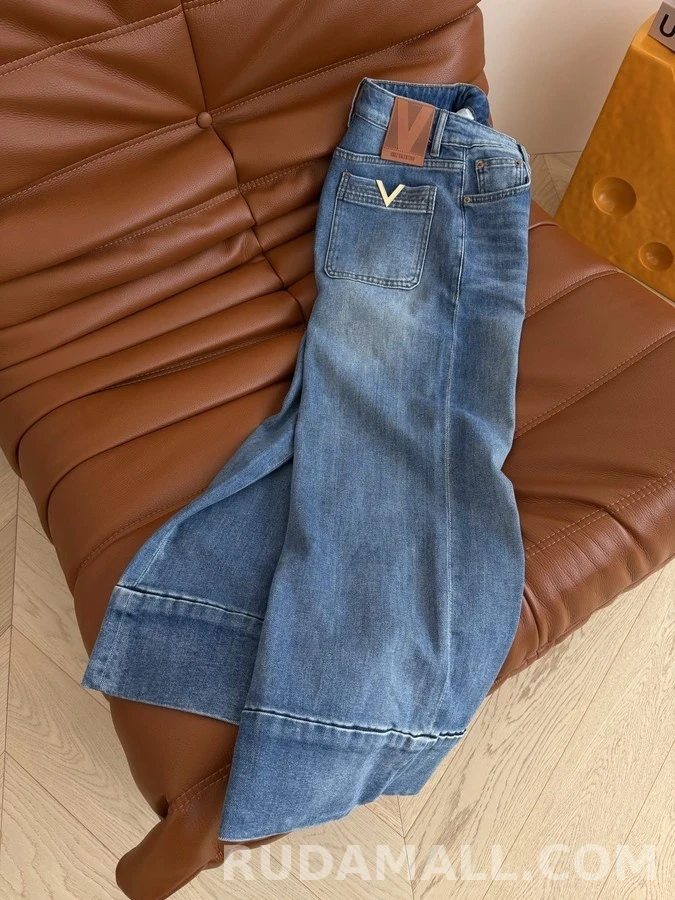 발렌티노 발렌티노 V 로고 와이드 커프 데님 팬츠 상세 이미지