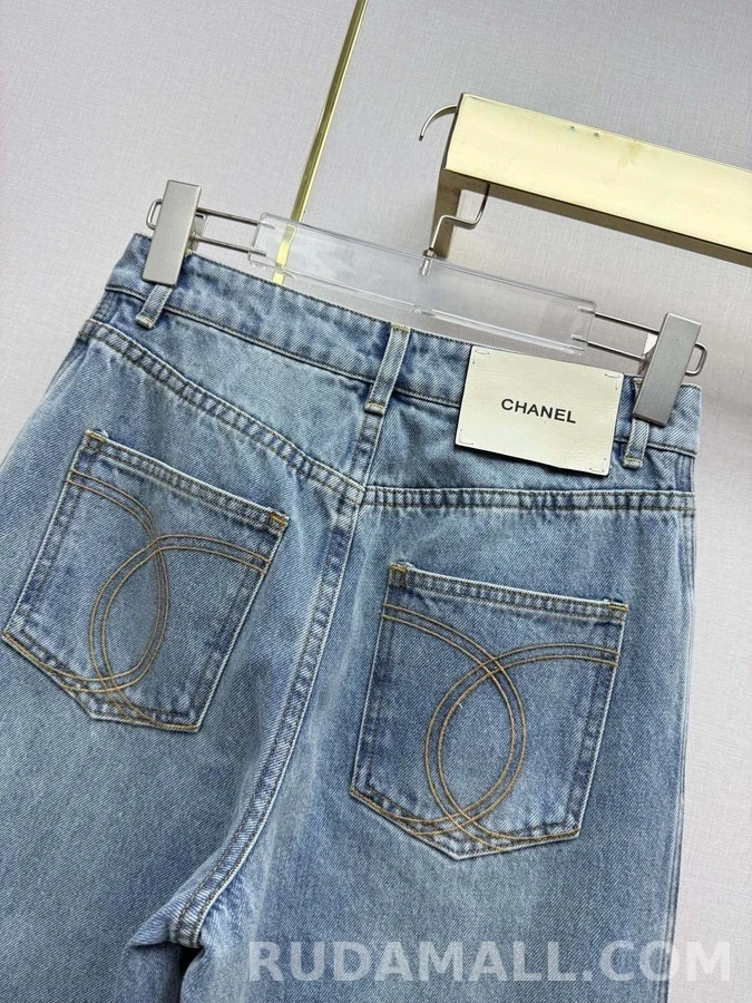 샤넬 샤넬 더블 C 자수 데님 와이드 팬츠 상세 이미지