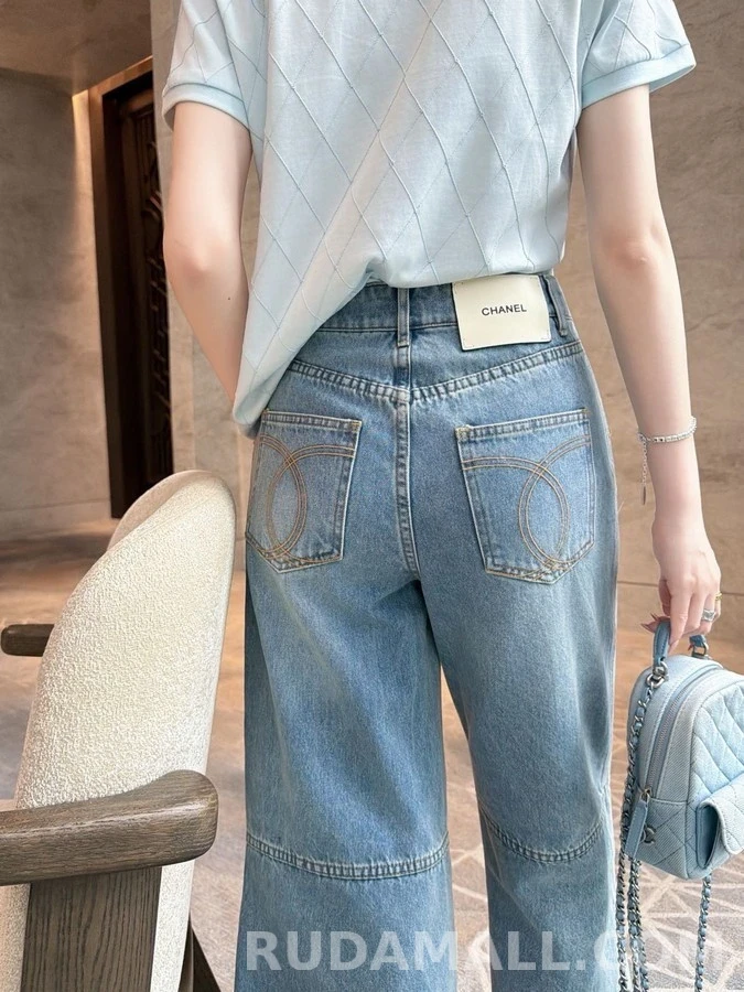 샤넬 샤넬 더블 C 자수 데님 와이드 팬츠 상세 이미지
