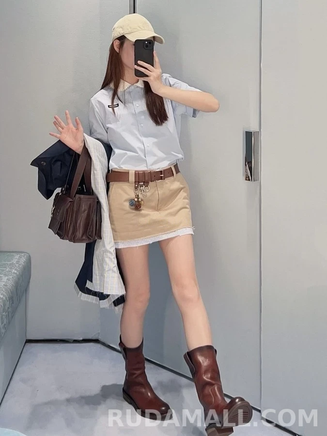 미우미우 미우미우 플리츠 레이어드 미니 스커트 상세 이미지