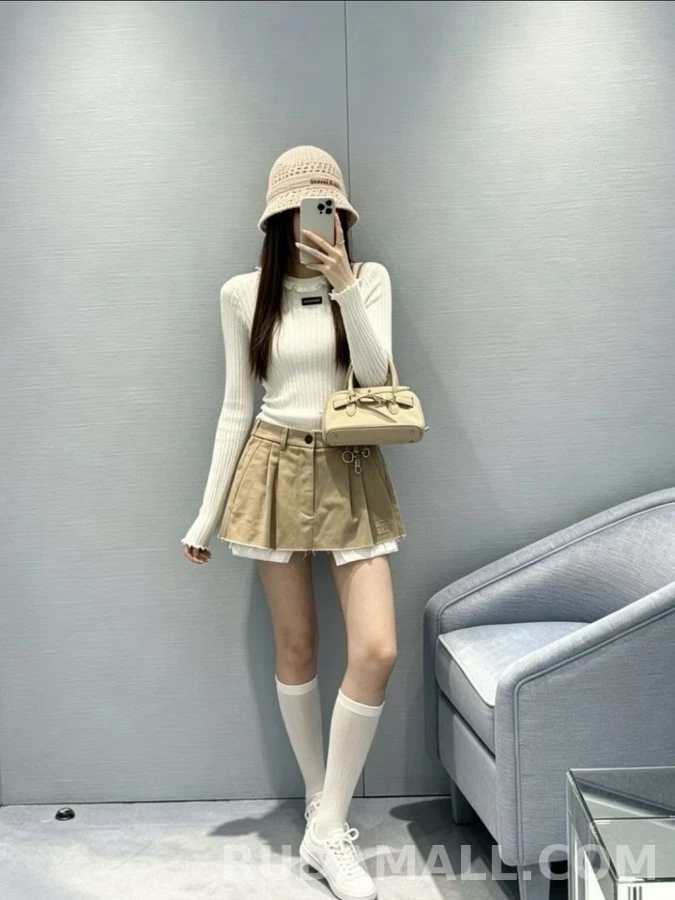 미우미우 미우미우 플리츠 레이어드 미니 스커트 상세 이미지