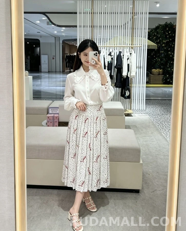 발렌티노 발렌티노 레터링 도트 플리츠 스커트 상세 이미지