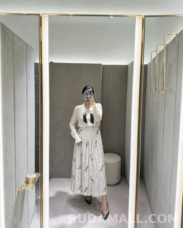 발렌티노 발렌티노 레터링 도트 플리츠 스커트 상세 이미지
