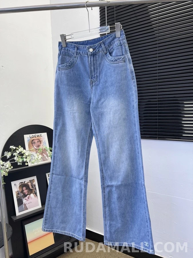 샤넬 샤넬 더블 C 로고 자수 와이드 데님 팬츠 상세 이미지
