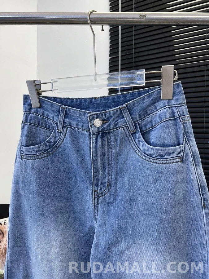 샤넬 샤넬 더블 C 로고 자수 와이드 데님 팬츠 상세 이미지