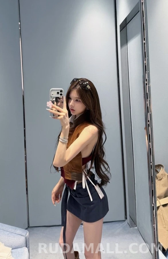 미우미우 미우미우 보우 데님 랩 스커트 상세 이미지
