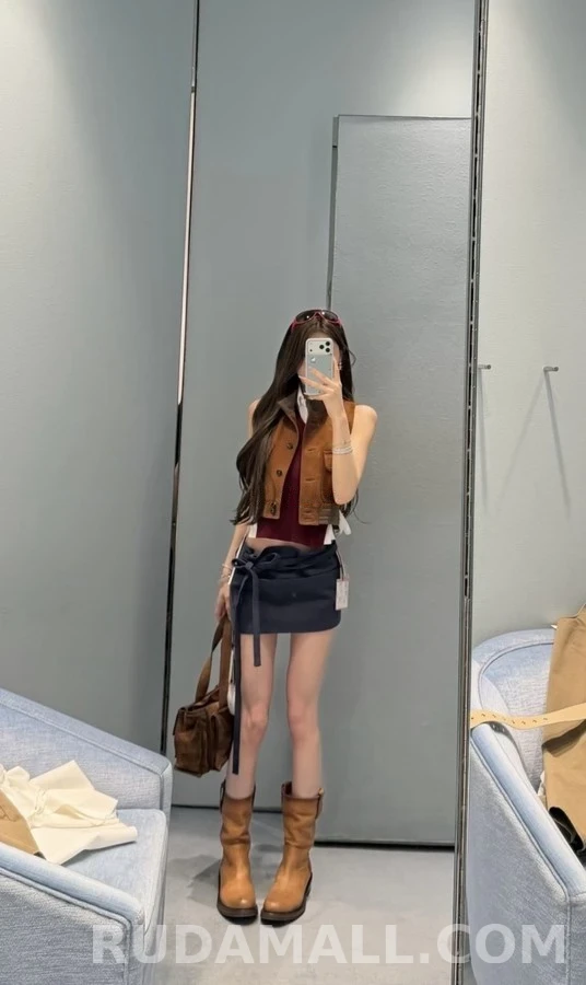 미우미우 미우미우 보우 데님 랩 스커트 상세 이미지