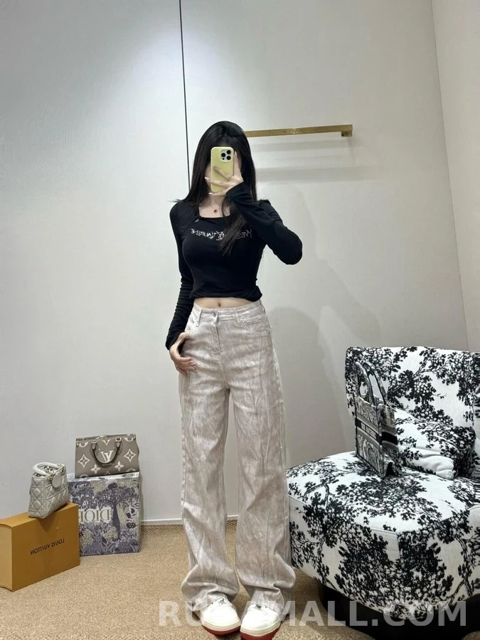 미우미우 미우미우 타이다이 로고 자수 데님 팬츠 상세 이미지