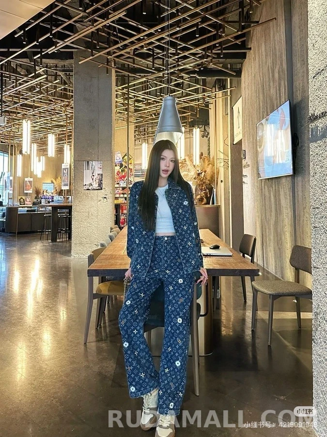 루이비통 루이비통 모노그램 데이지 자수 데님 팬츠 상세 이미지