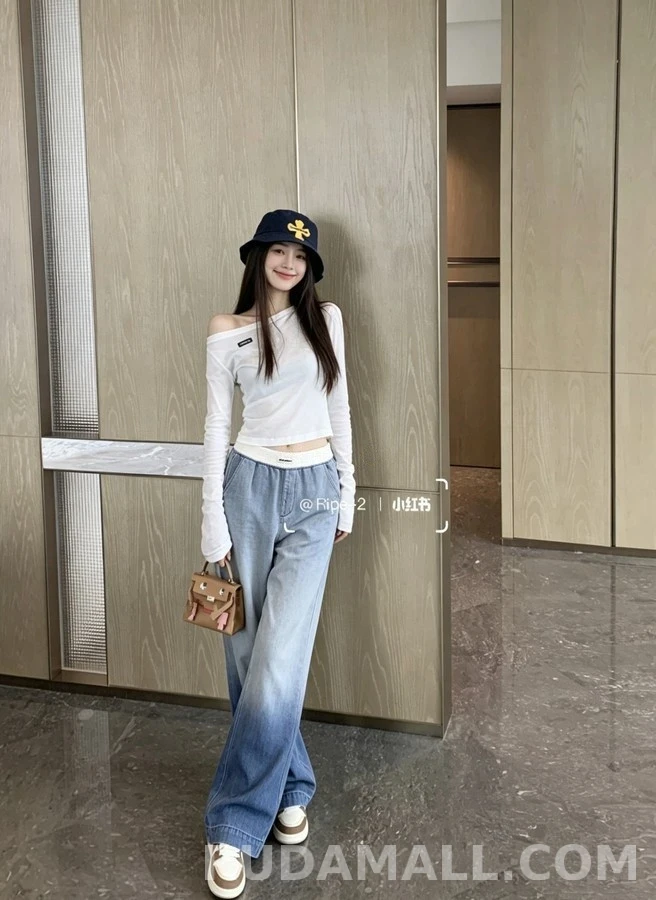 미우미우 미우미우 투톤 와이드 데님 팬츠 상세 이미지