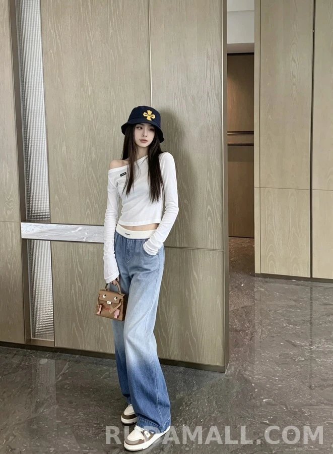 미우미우 미우미우 투톤 와이드 데님 팬츠 상세 이미지