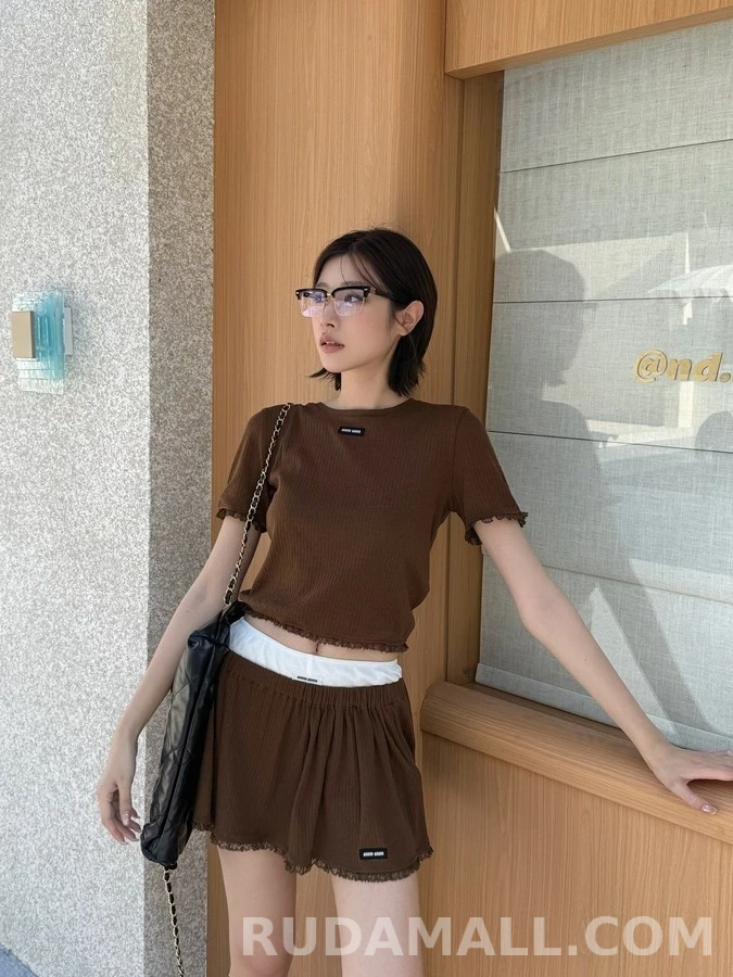 미우미우 미우미우 로고 레이스 플레어 스커트 상세 이미지