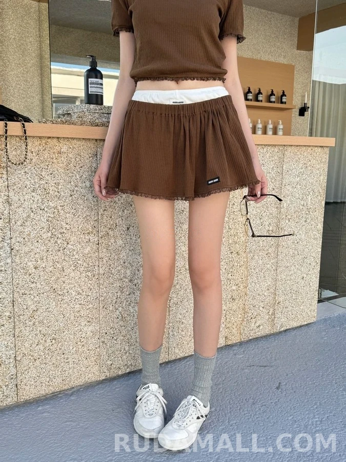 미우미우 미우미우 로고 레이스 플레어 스커트 상세 이미지