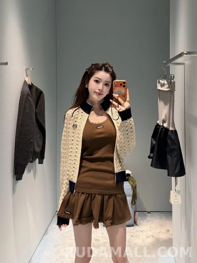 미우미우 미우미우 로고 레이스 플레어 스커트 상세 이미지