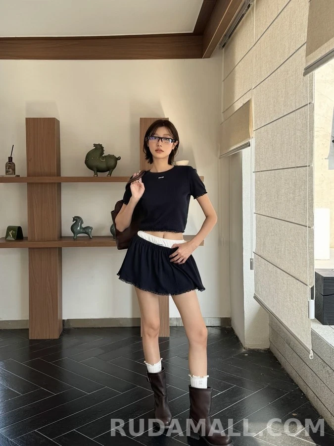 미우미우 미우미우 로고 레이스 미니 스커트 상세 이미지