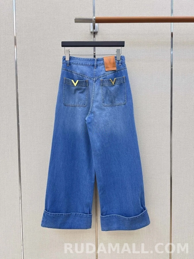 발렌티노 발렌티노 V 로고 와이드 크롭 데님 팬츠 상세 이미지