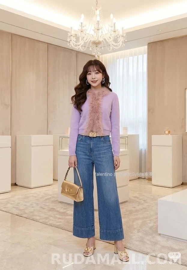 발렌티노 발렌티노 V 로고 와이드 크롭 데님 팬츠 상세 이미지