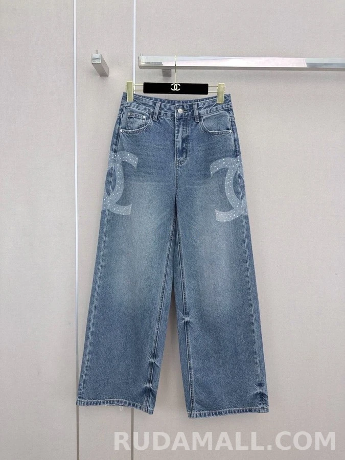 샤넬 샤넬 라인스톤 더블C 데님 팬츠 상세 이미지