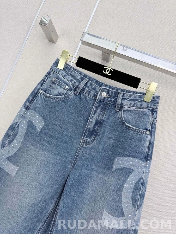 샤넬 샤넬 라인스톤 더블C 데님 팬츠 상세 이미지